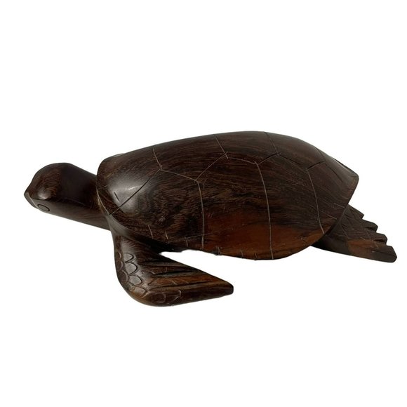 Vintage Wooden Turtle Statue Figurine Dark Brown Hand Carved Crafted 9"H x 5.5 - Picture 3 of 5